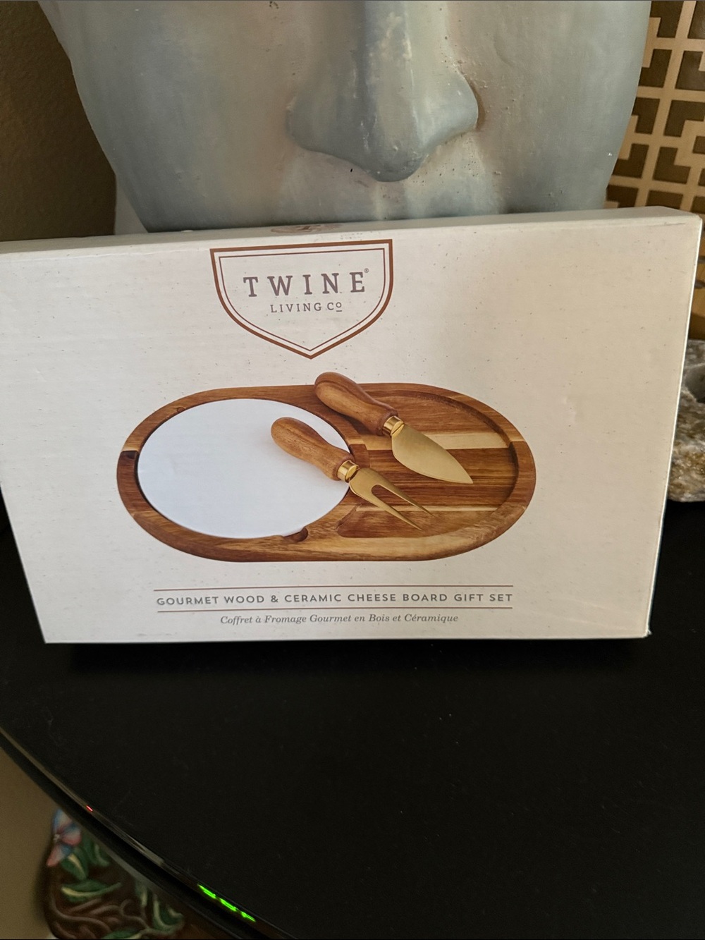 Twine Living Gourmet Wood & Ceramic Cheese Board Set - Wood & White